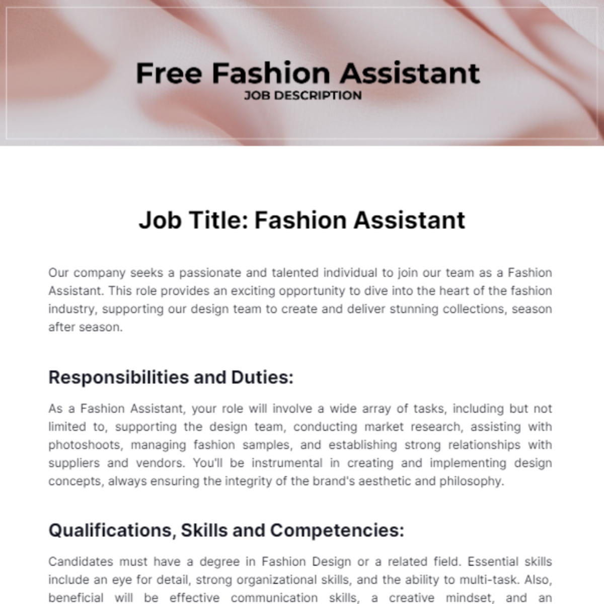 Fashion Assistant Job Description Template