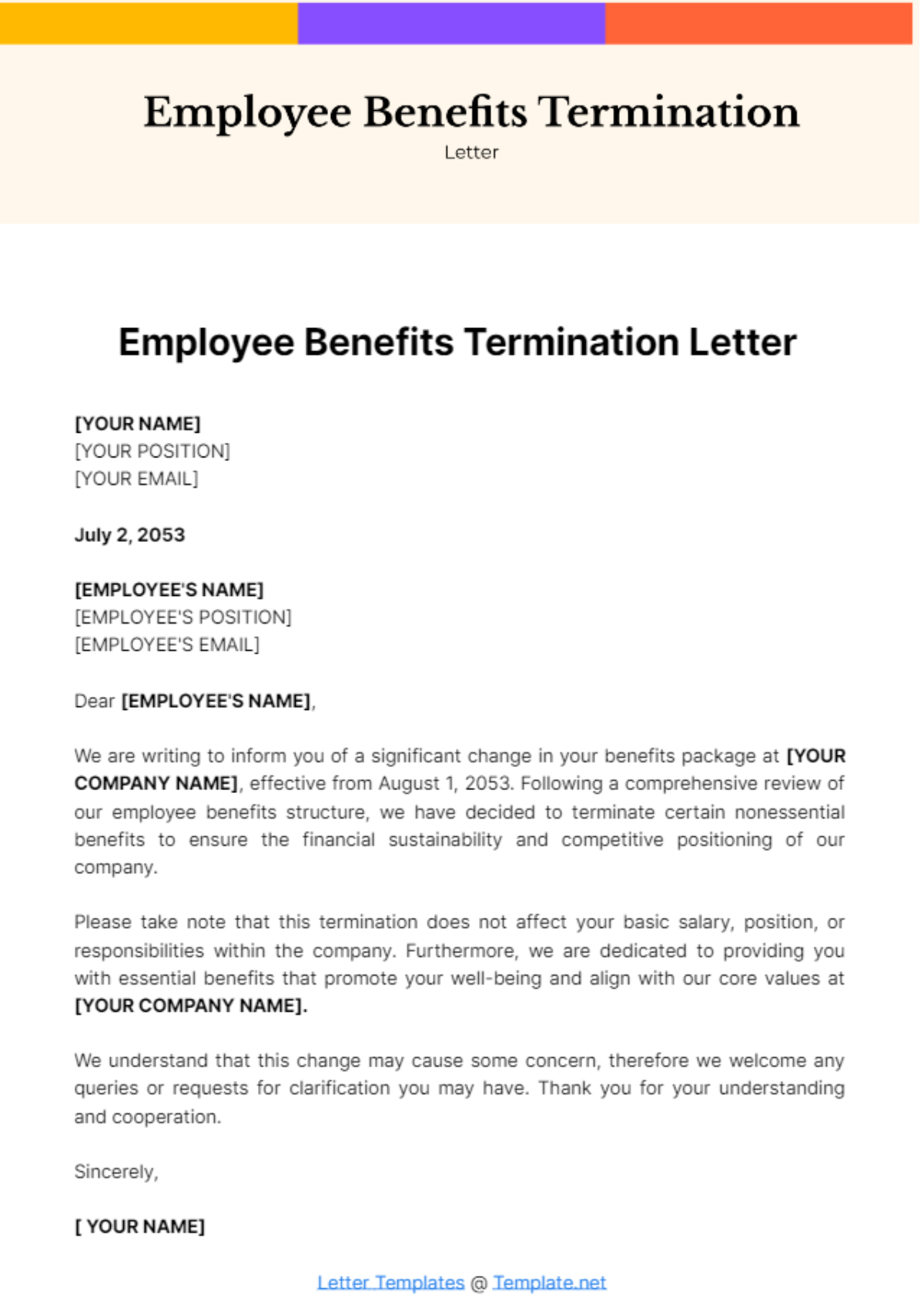 Free Employee Benefits Termination Letter Template
