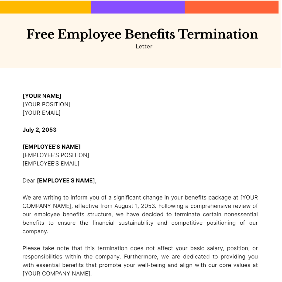 Employee Benefits Termination Letter Template