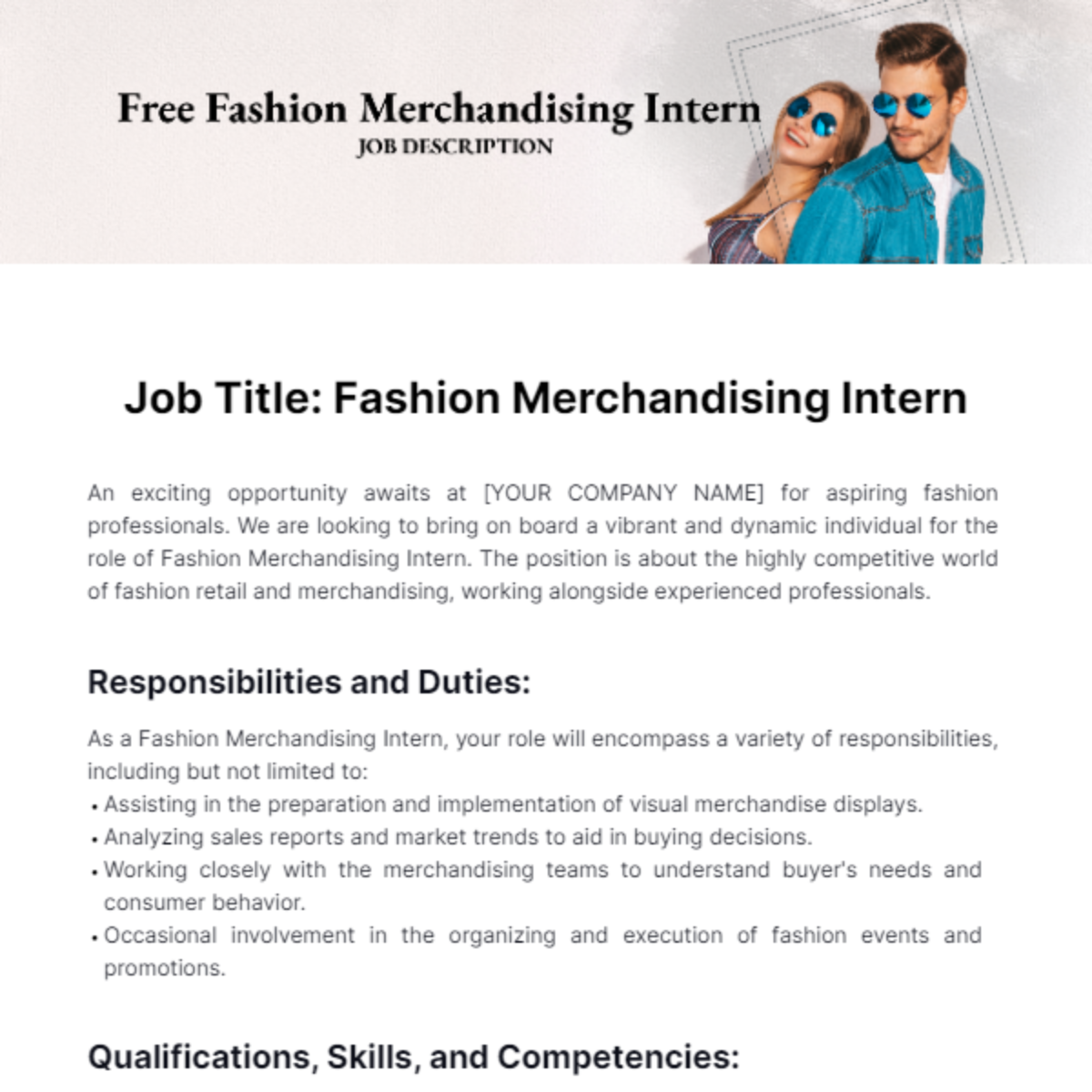Fashion Merchandising Intern Job Description Template