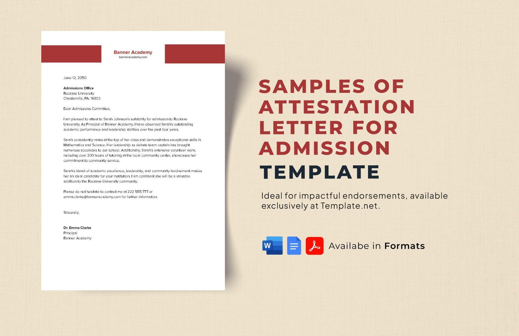 Samples of Attestation Letter for Admission Template