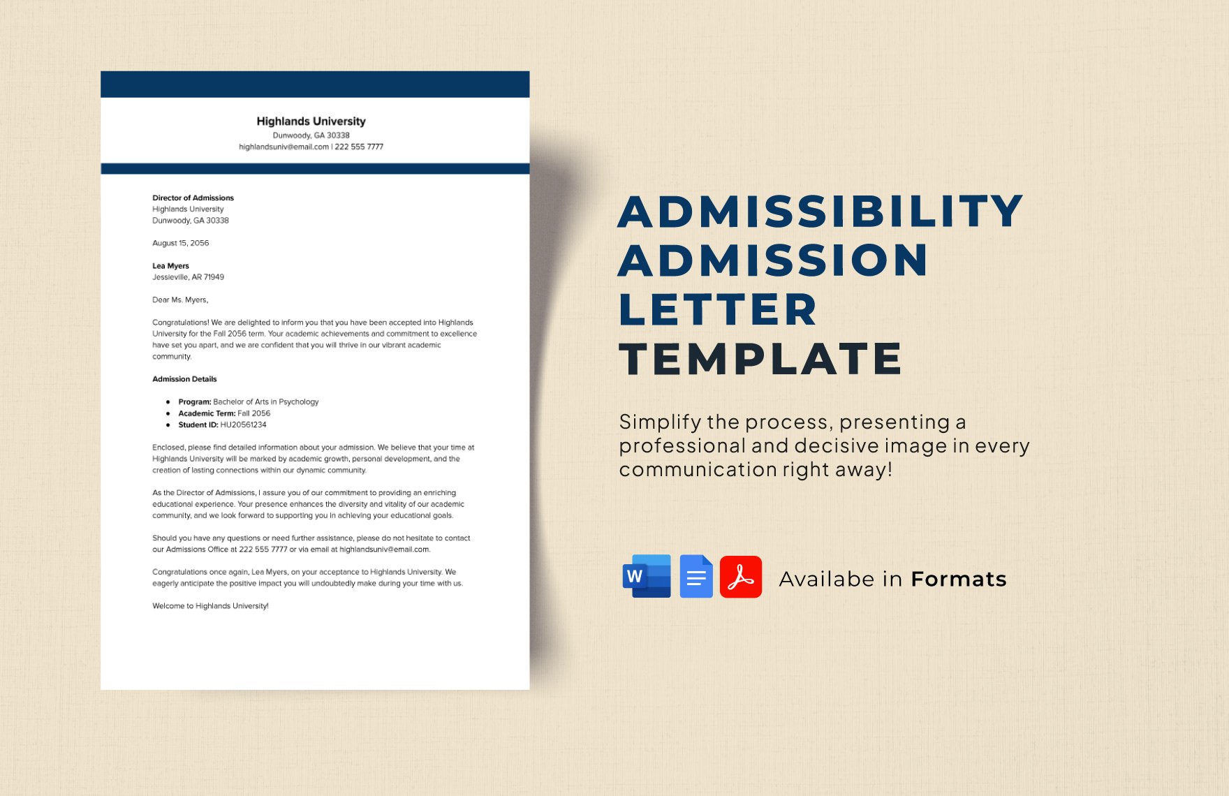 Admissibility Admission Letter Template