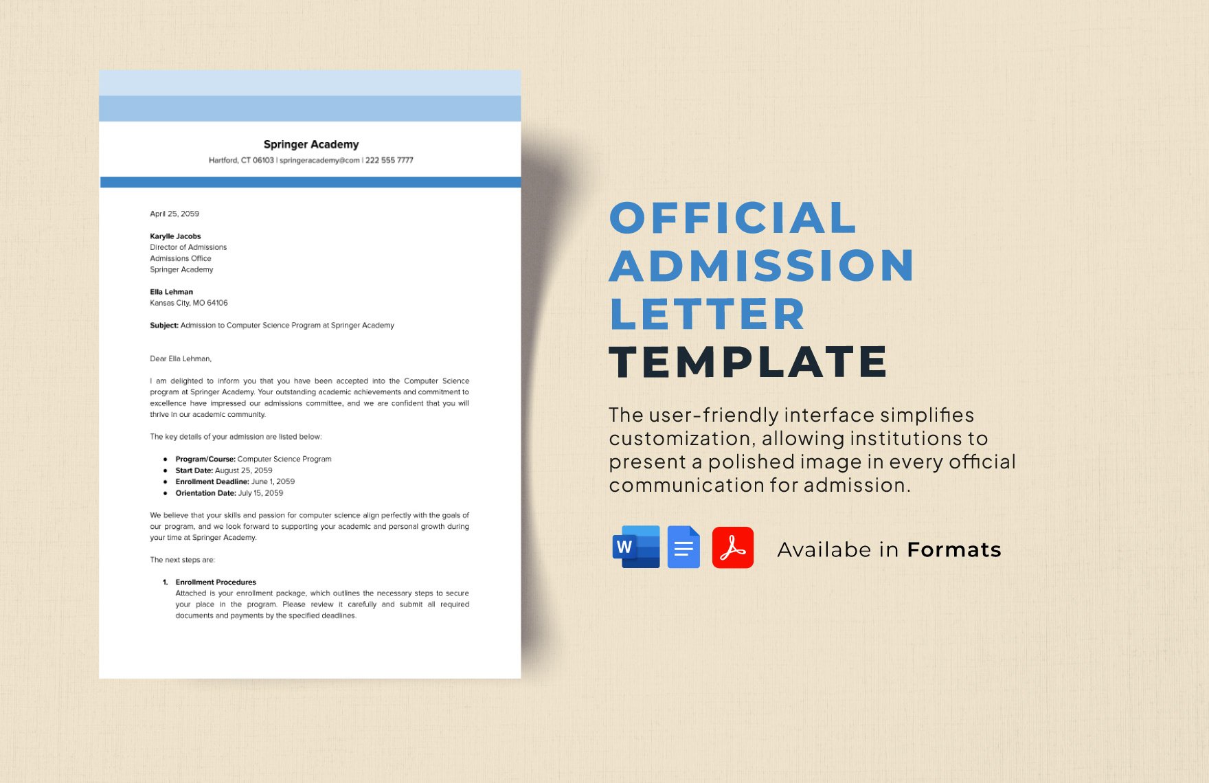 Official Admission Letter Template