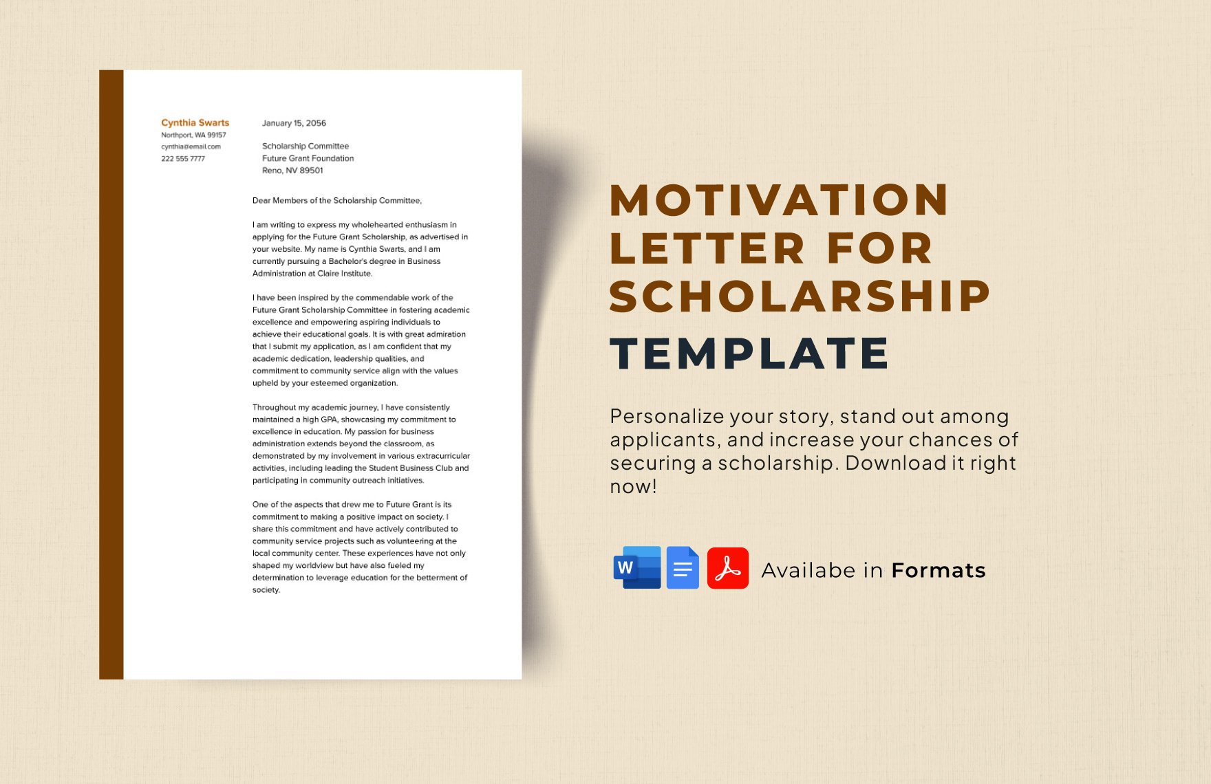 Motivation Letter for Scholarship Template