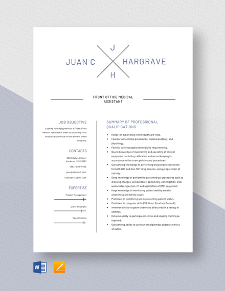 Free Front Office Medical Assistant Resume Template - Word, Apple Pages