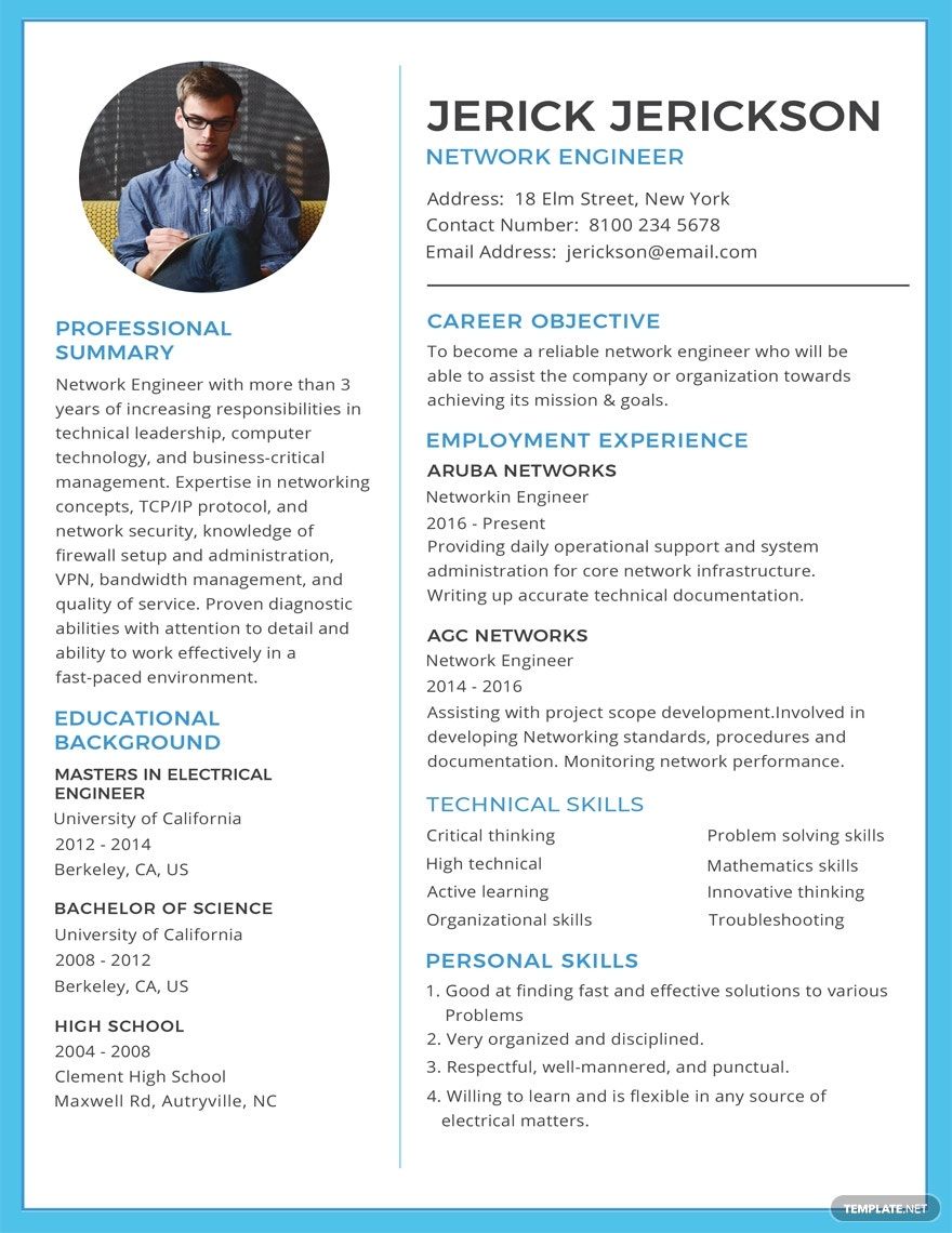 Basic Network Engineer Resume in Word, Illustrator, PSD, Apple Pages, Publisher, InDesign