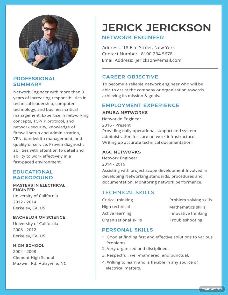 Basic Network Engineer Resume in Pages, Illustrator, InDesign, Word, PSD, Publisher - Download | Template.net