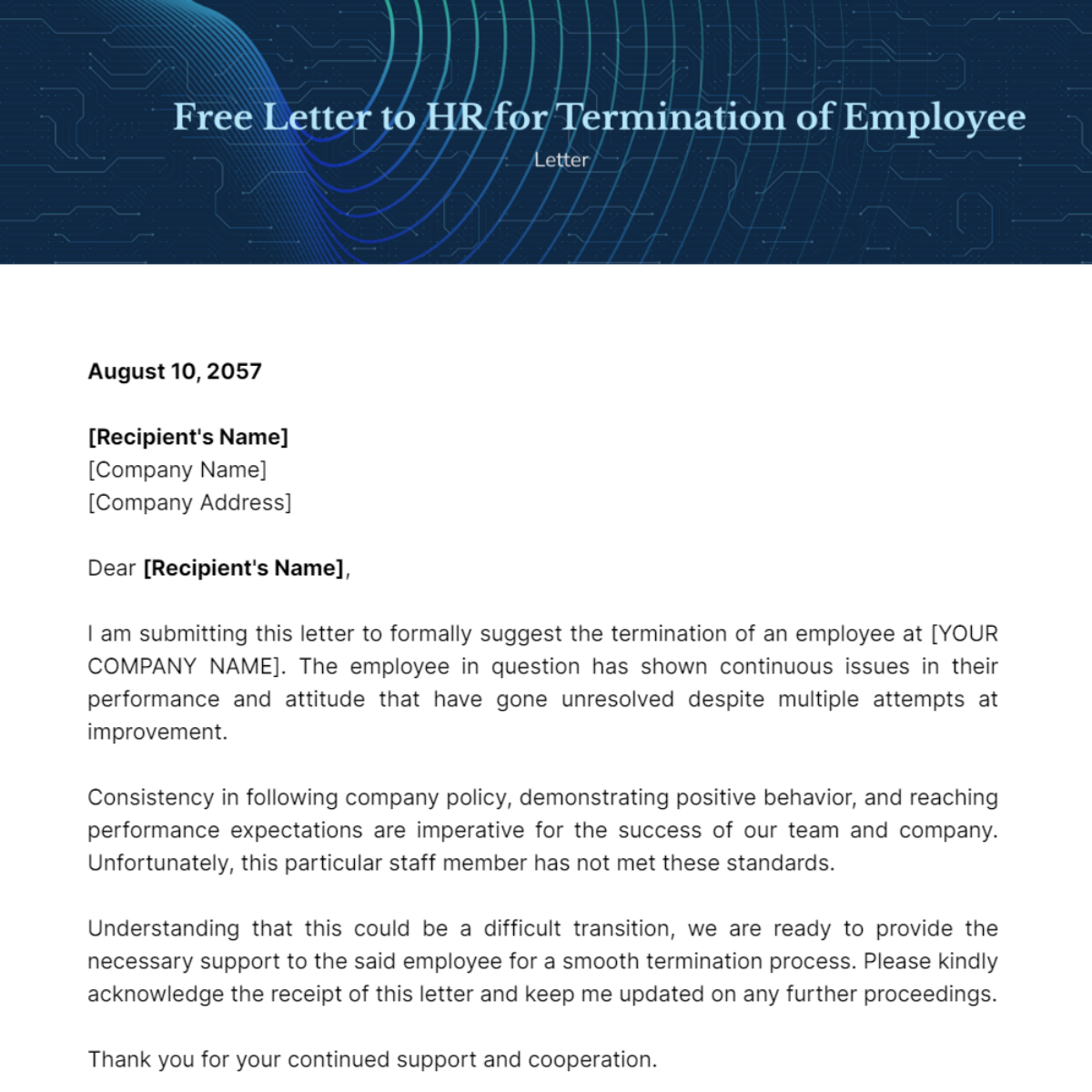 Letter to HR for Termination of Employee Template