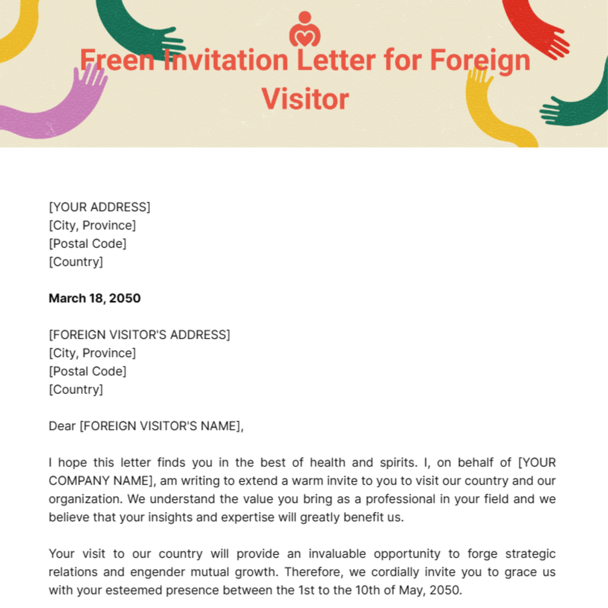 Invitation Letter for Foreign Visitor Template - Edit Online & Download