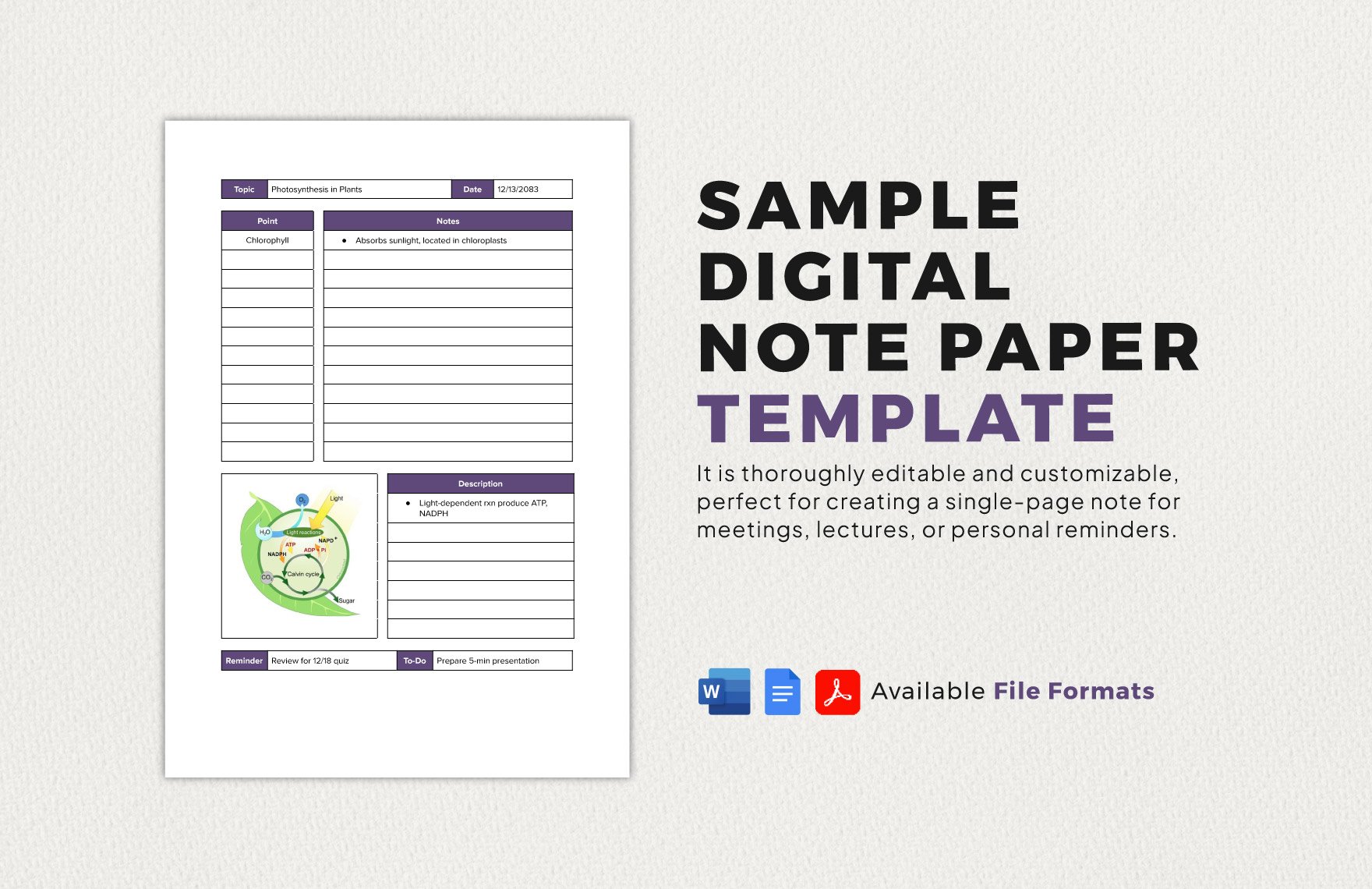 Sample Digital Note Paper Template