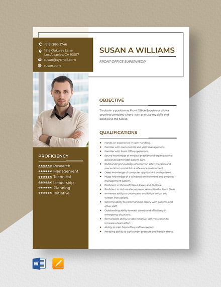 Front Office Supervisor Resume Template Word Doc Apple Mac