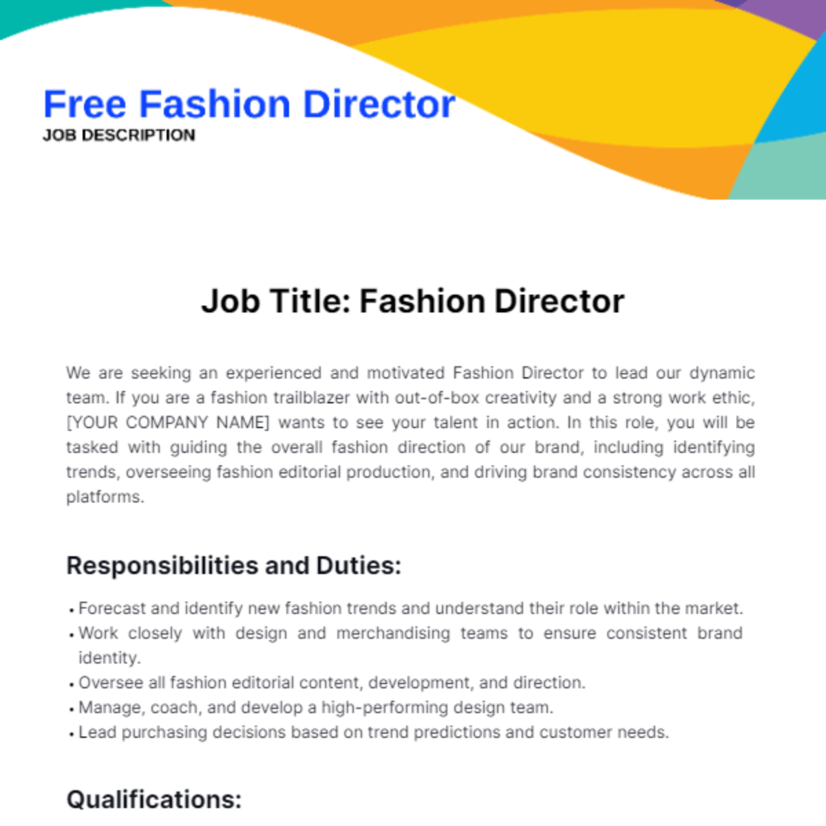 Free Fashion Director Job Description Template