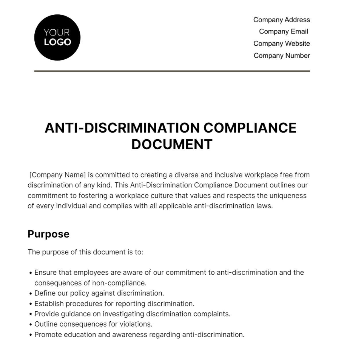 Anti-Discrimination Compliance Document HR Template