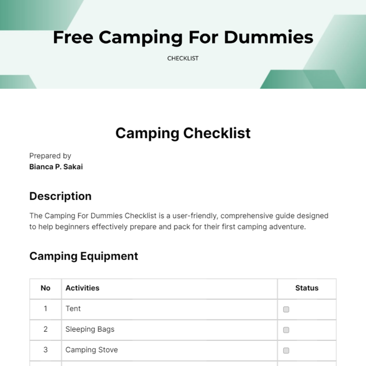 Camping For Dummies Checklist Edit Online & Download Example