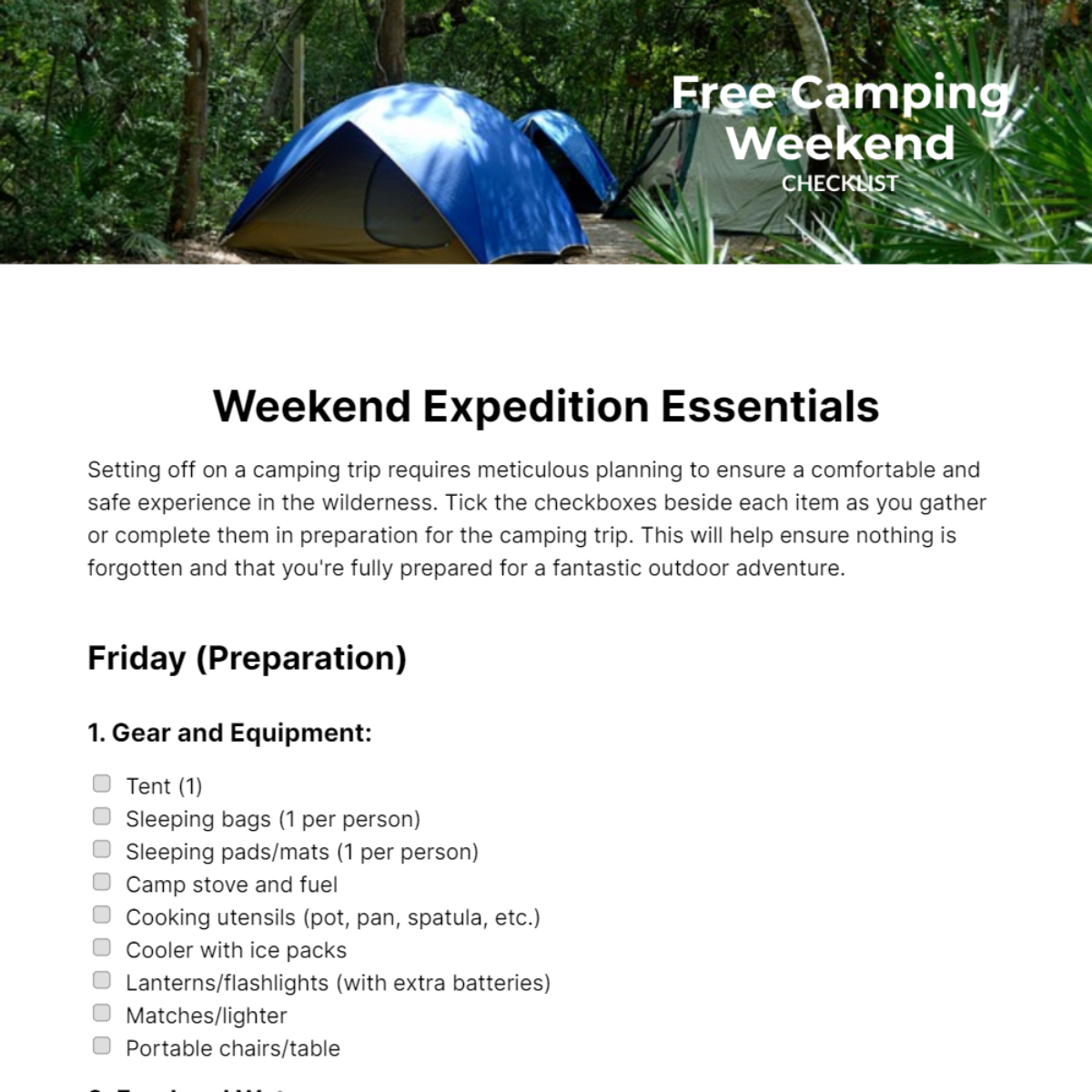 Free Camping Weekend Checklist Template