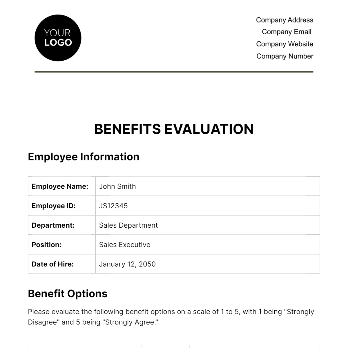 Benefits Evaluation HR Template