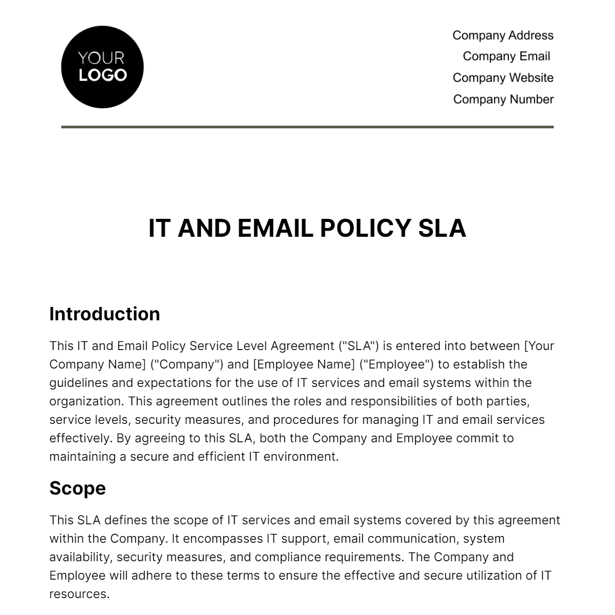 IT and Email Policy SLA HR Template