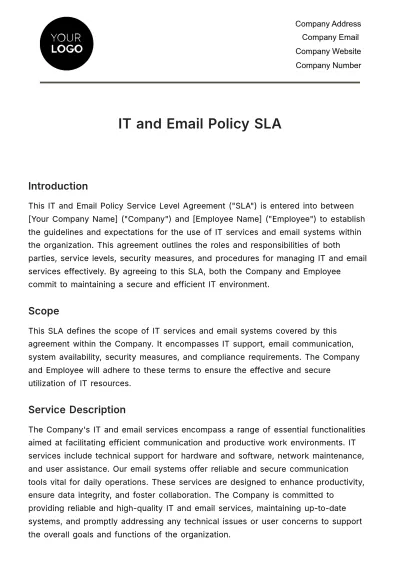 Free IT and Email Policy SLA HR Template to Edit Online