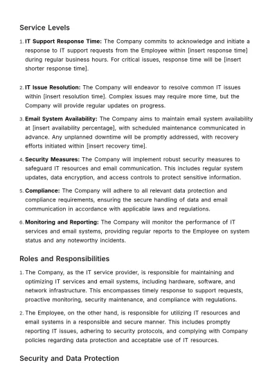 Free IT and Email Policy SLA HR Template to Edit Online