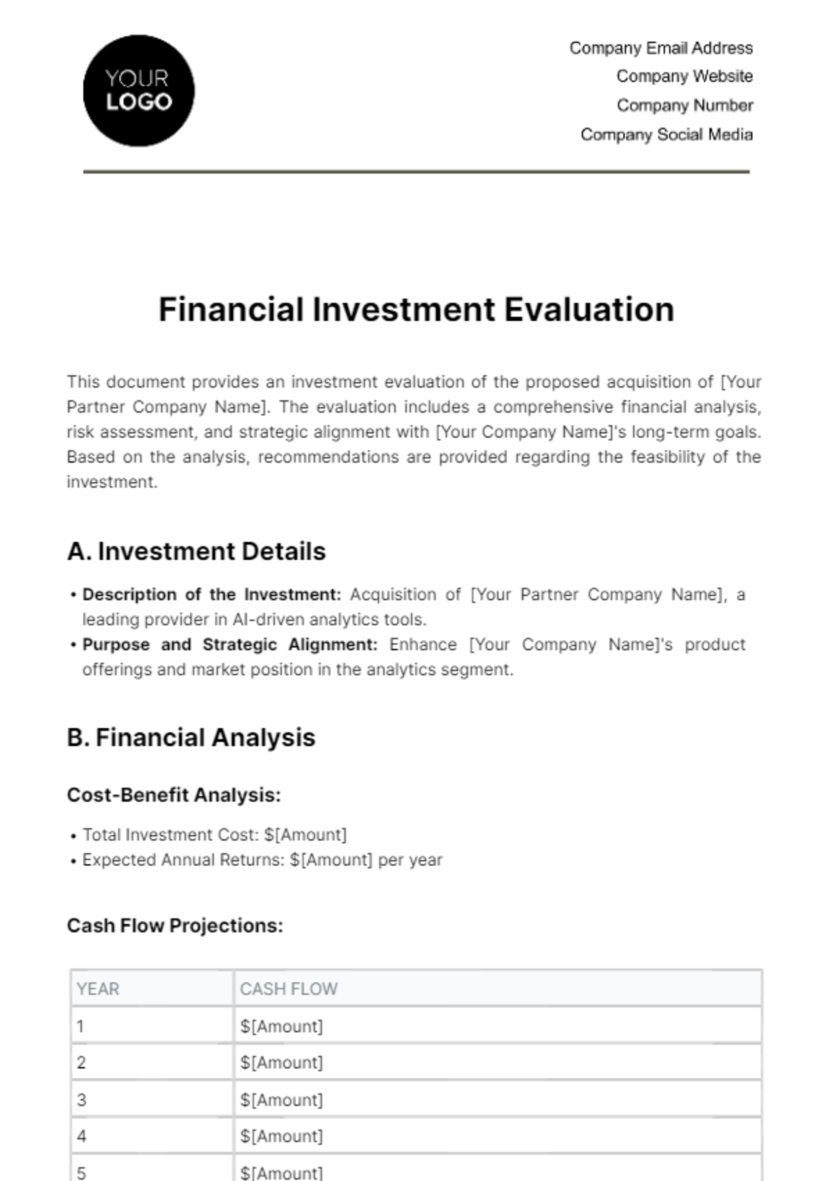 Free Financial Investment Evaluation Template