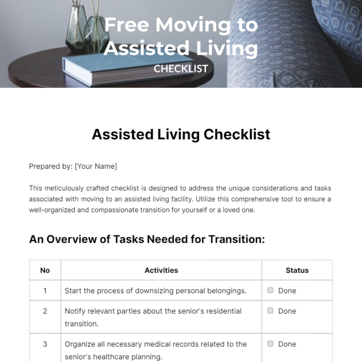 Moving to Assisted Living Checklist Template - Edit Online & Download