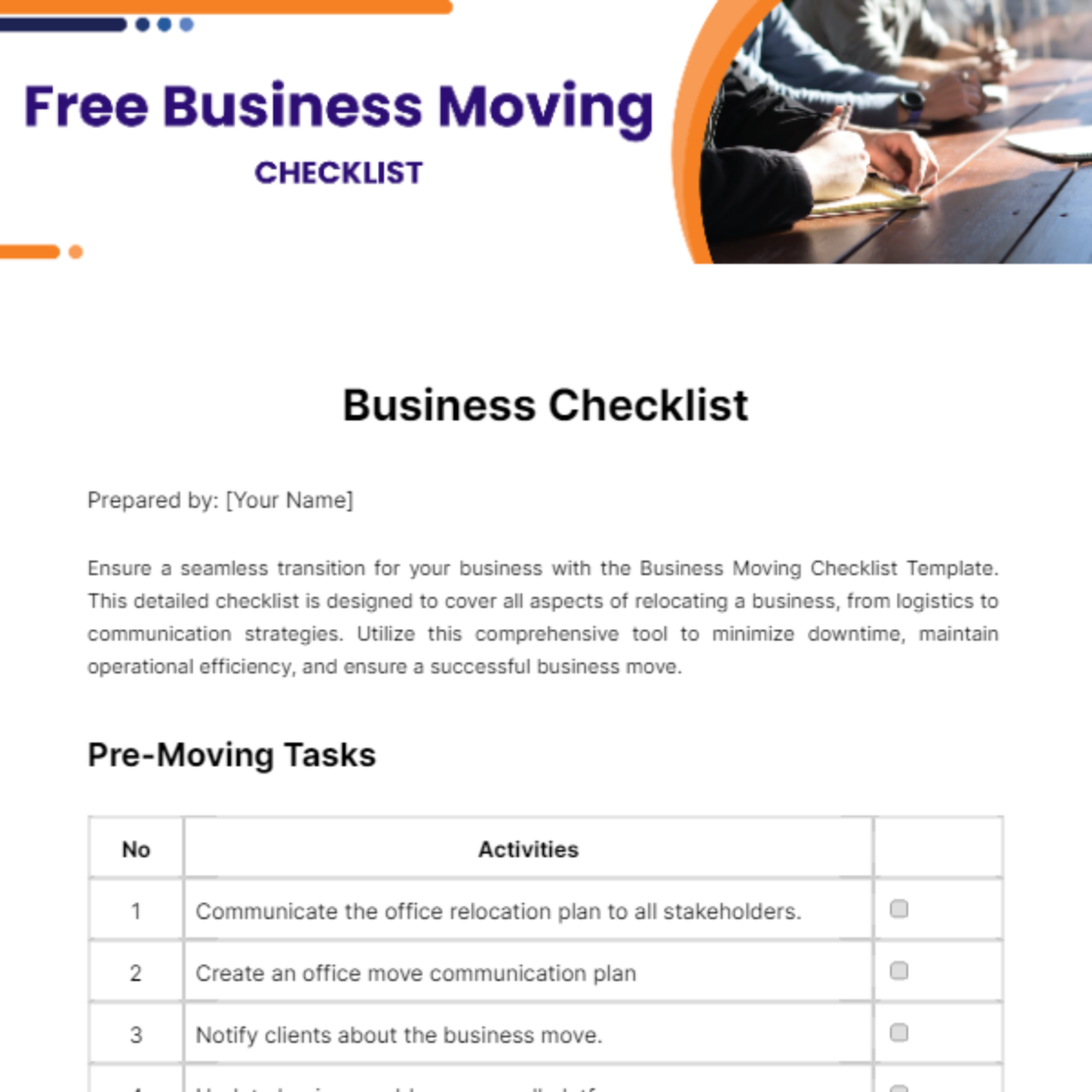 Business Moving Checklist Template