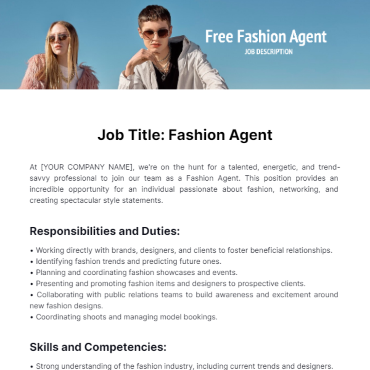 Free Fashion Agent Job Description Template
