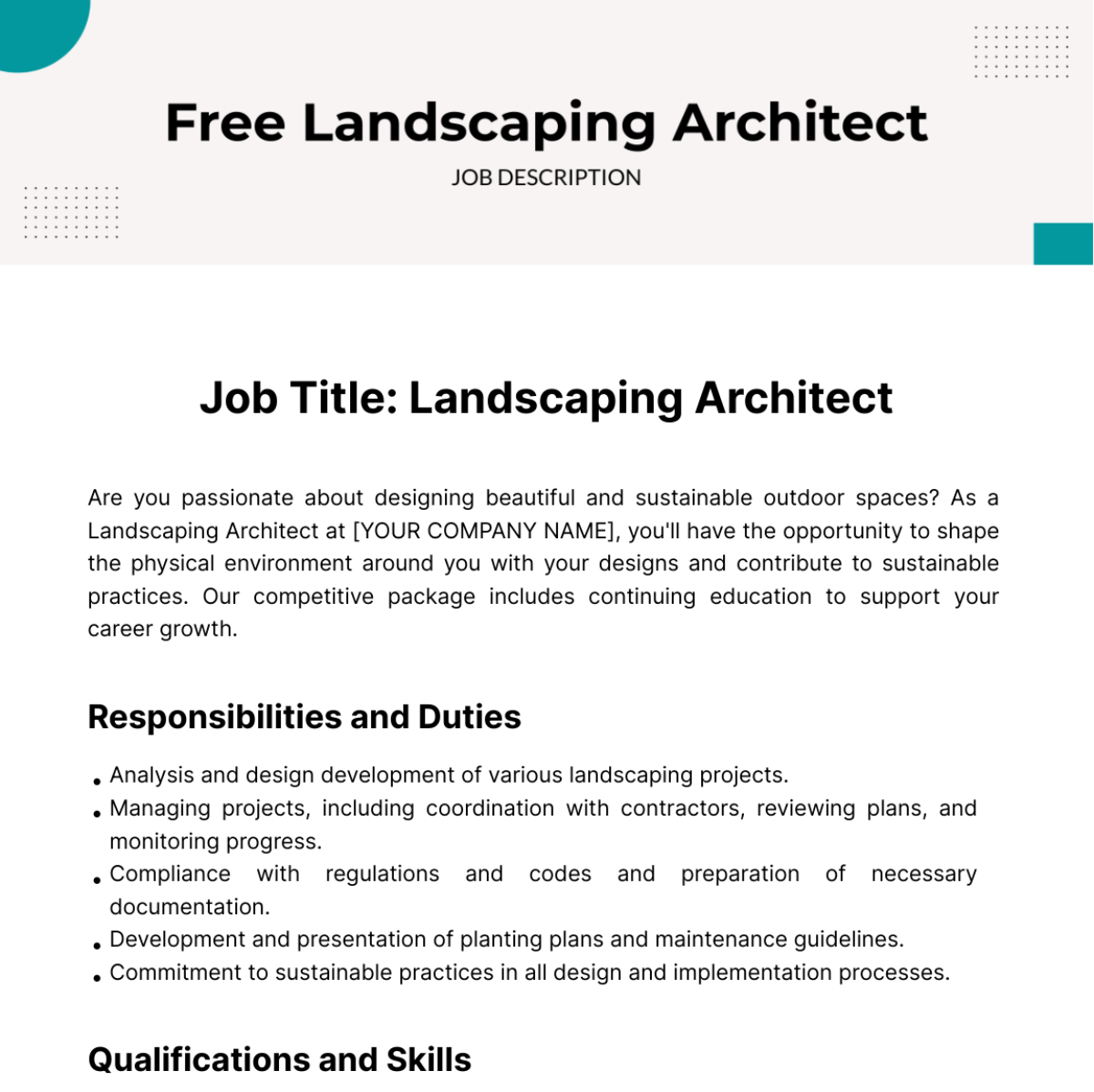 Free Landscaping Architect Job Description Template