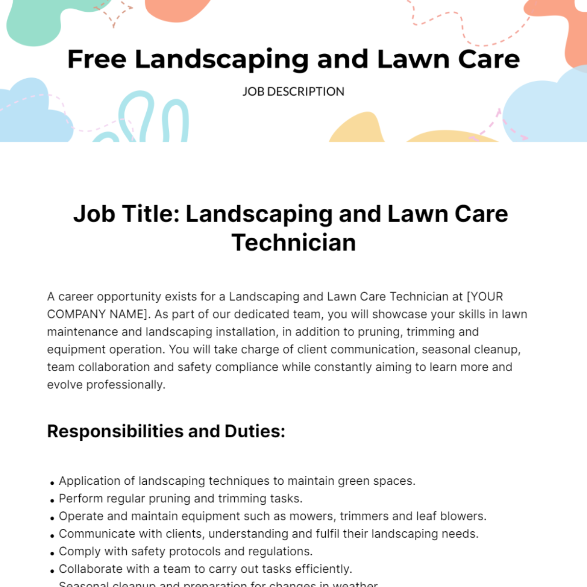 Free Landscaping and Lawn Care Job Description Template