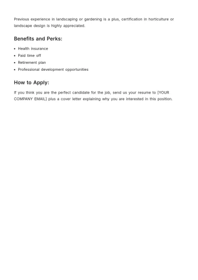 Free Landscaping and Lawn Care Job Description Template to Edit Online