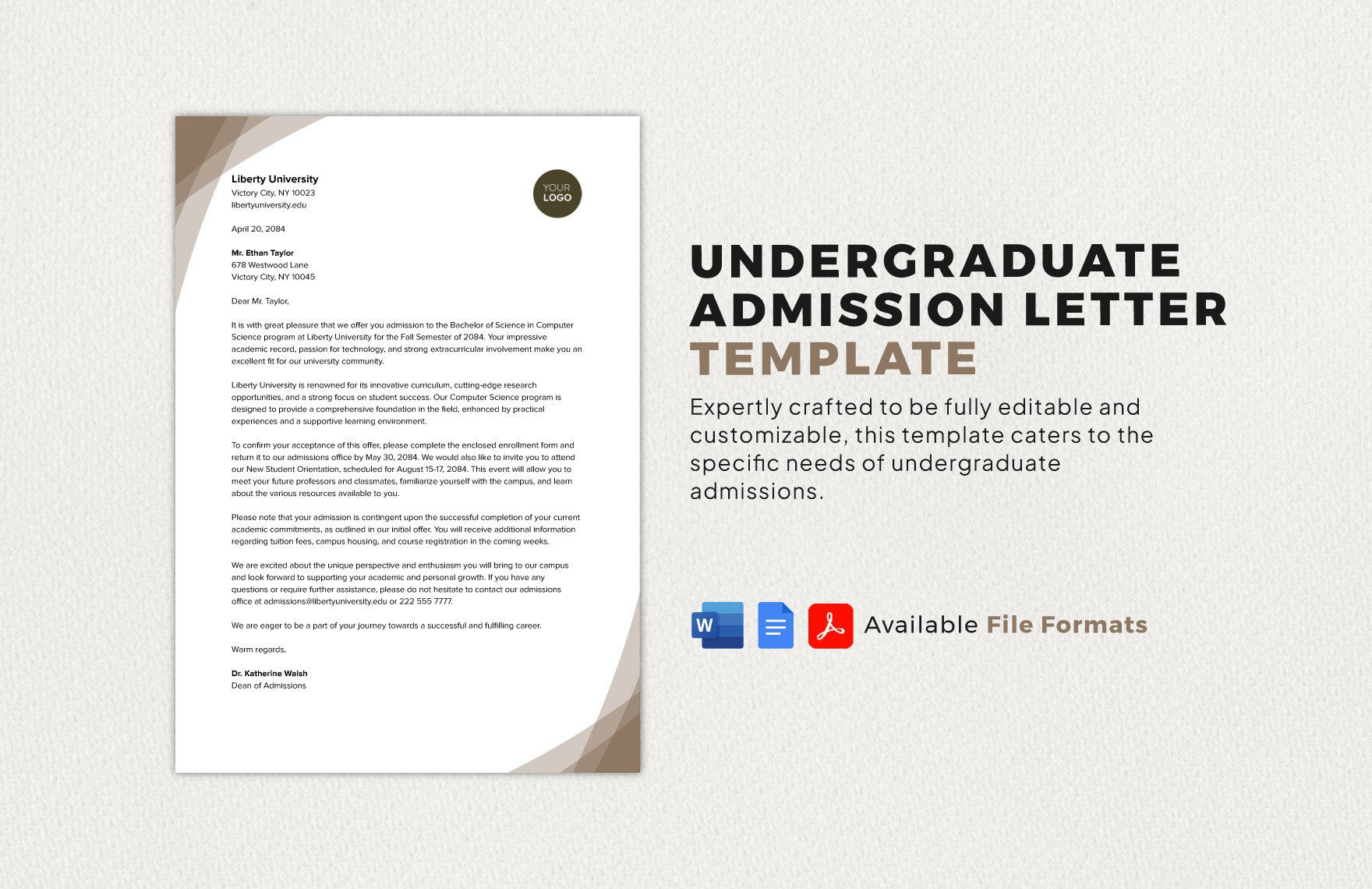 Undergraduate Admission Letter Template
