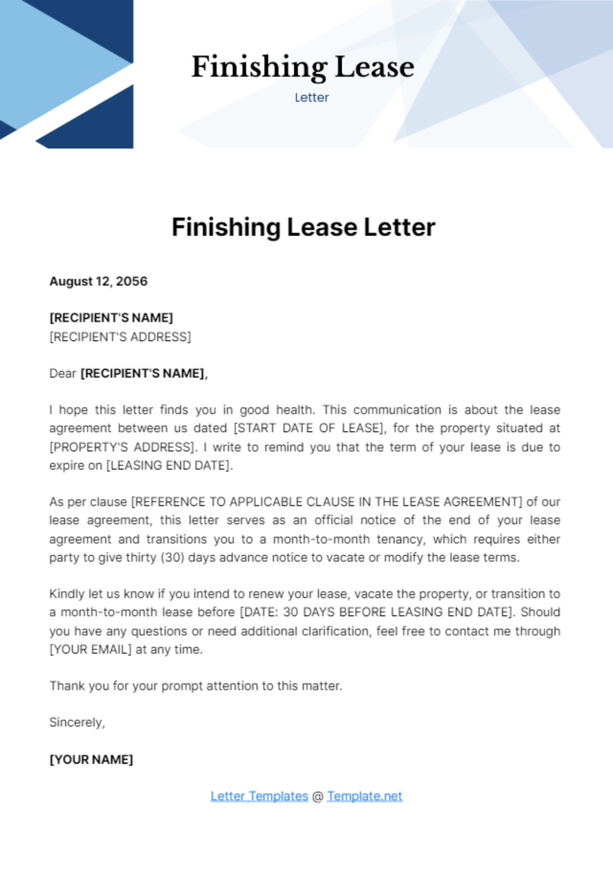 Finishing Lease Letter Template