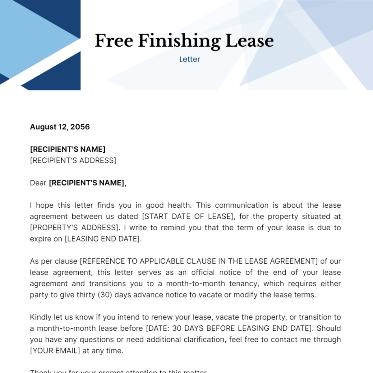 Finishing Lease Letter Template