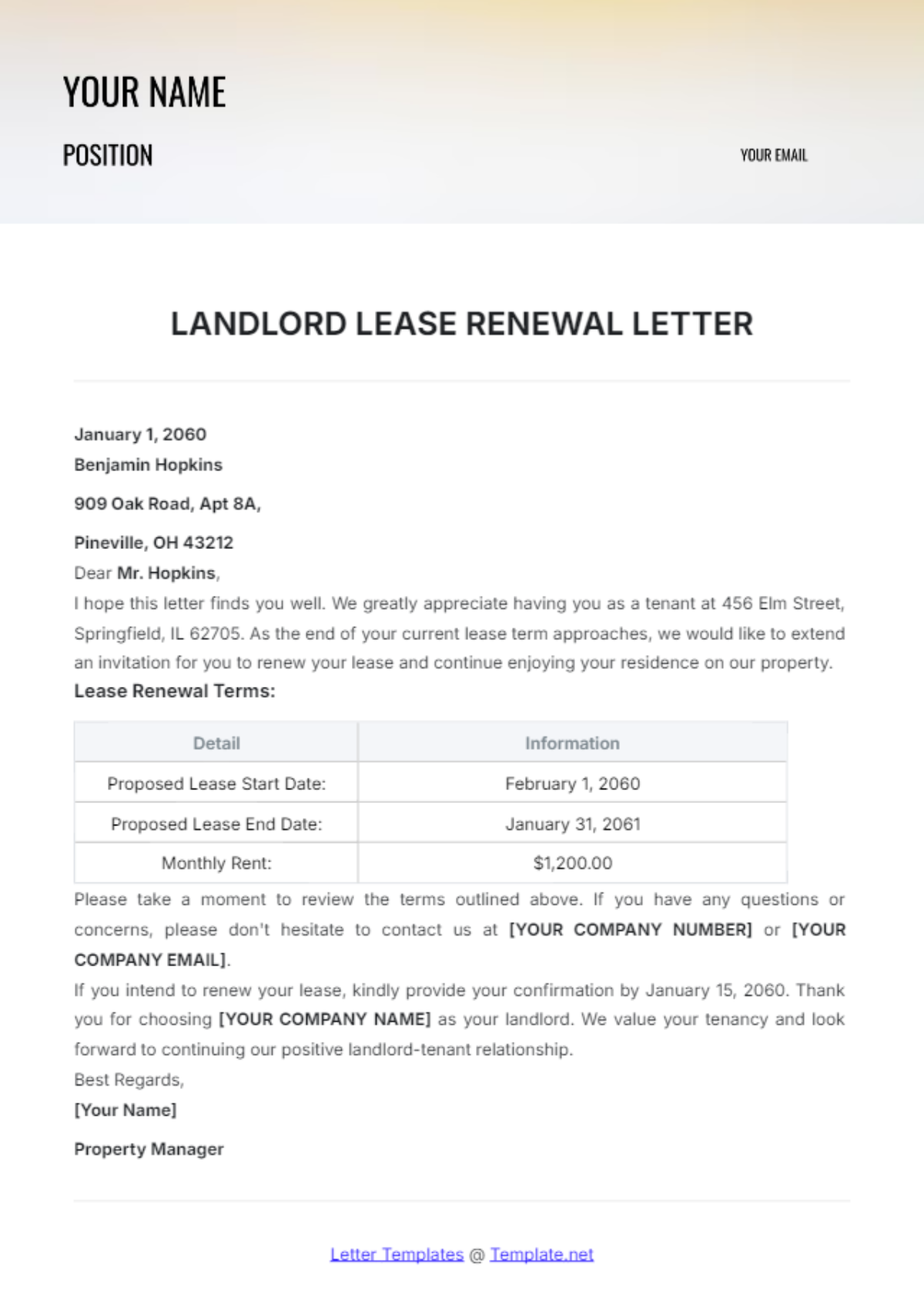 Landlord Lease Renewal Letter Template