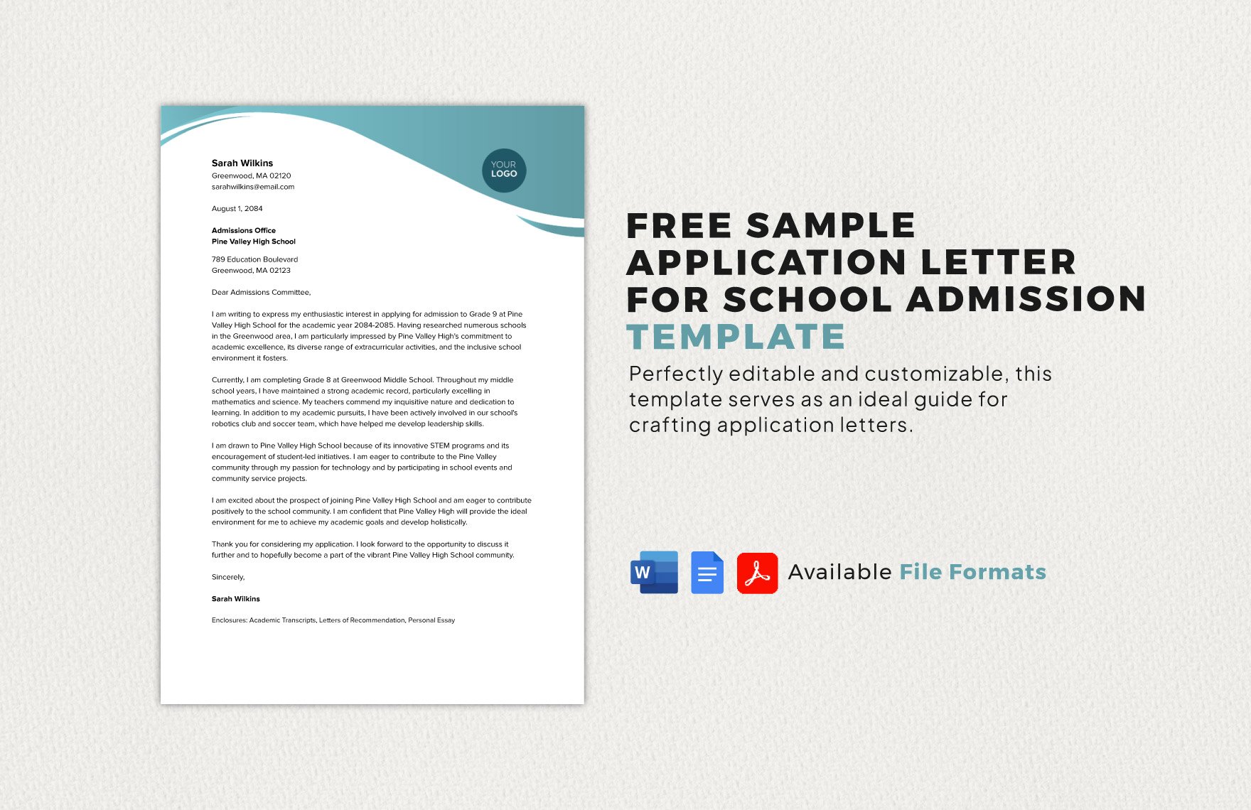 Sample Application Letter for School Admission Template