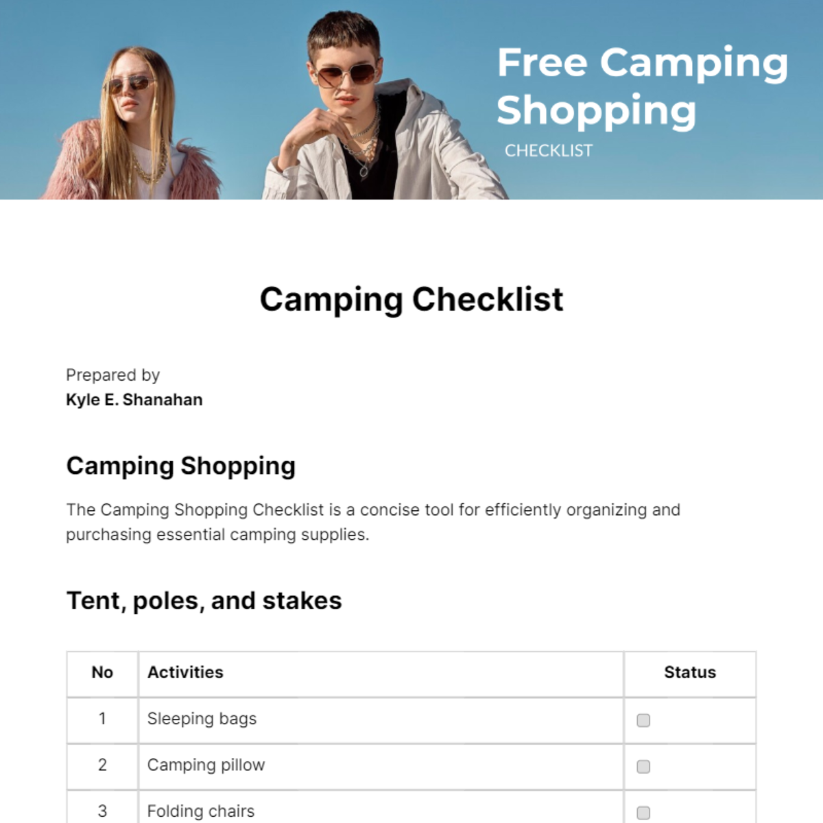 Free Camping Shopping Checklist Edit Online & Download