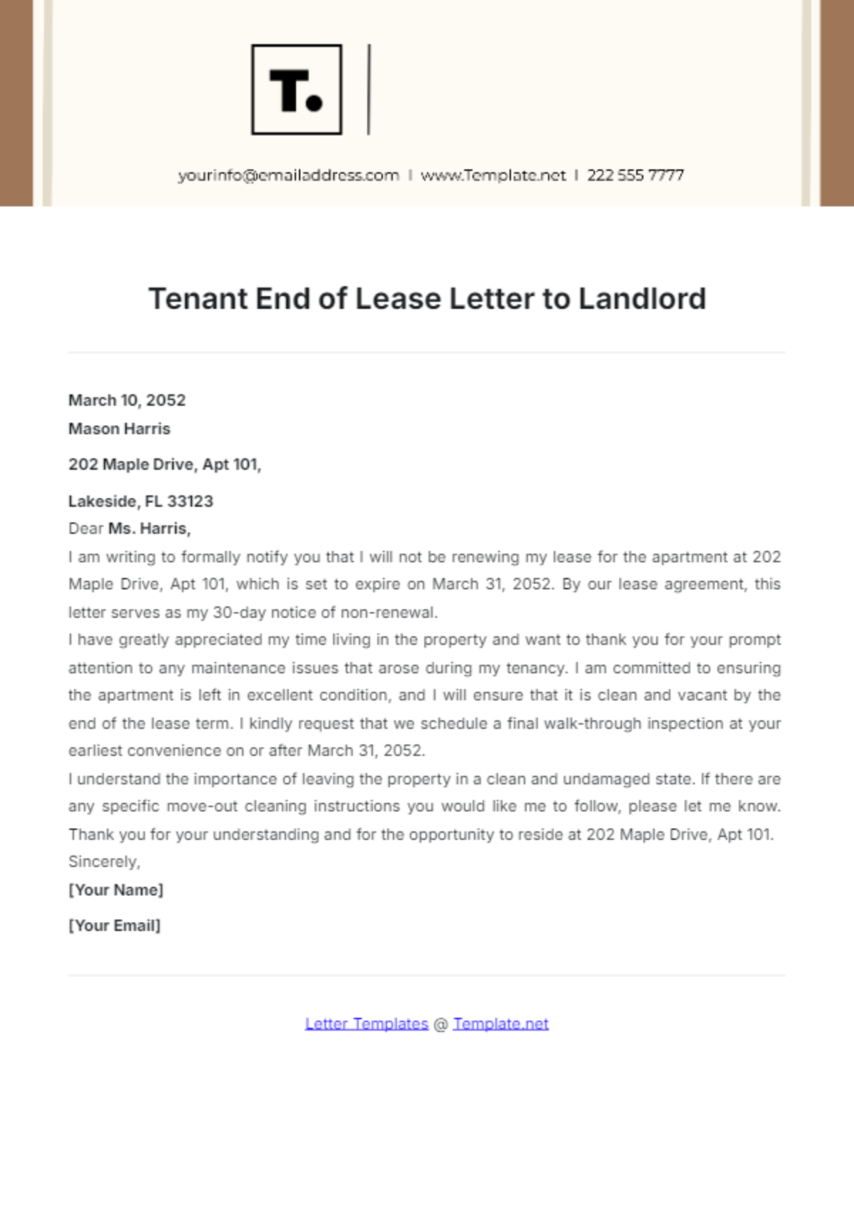 Tenant End of Lease Letter to Landlord Template - Edit Online & Download