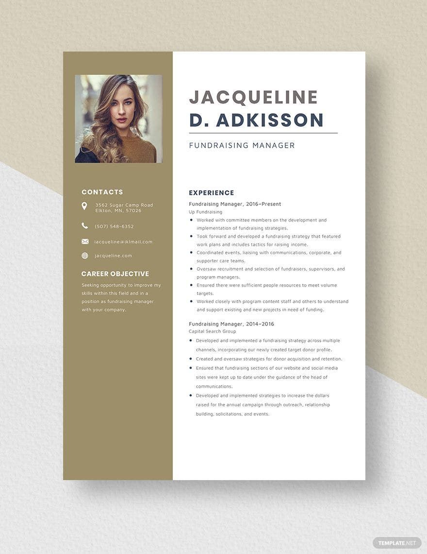 Fundraising Manager Resume in Word, Apple Pages