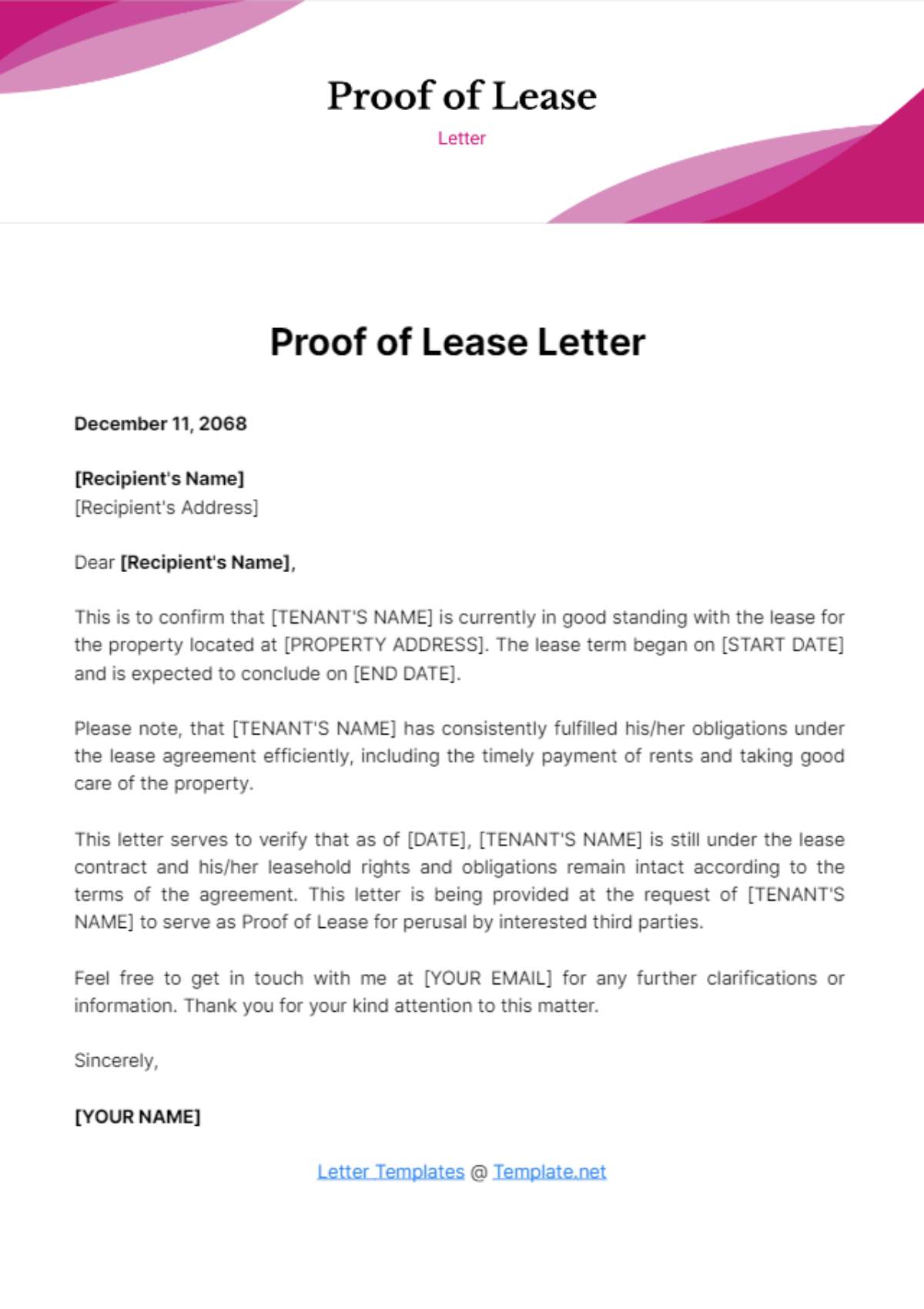 Proof of Lease Letter Template
