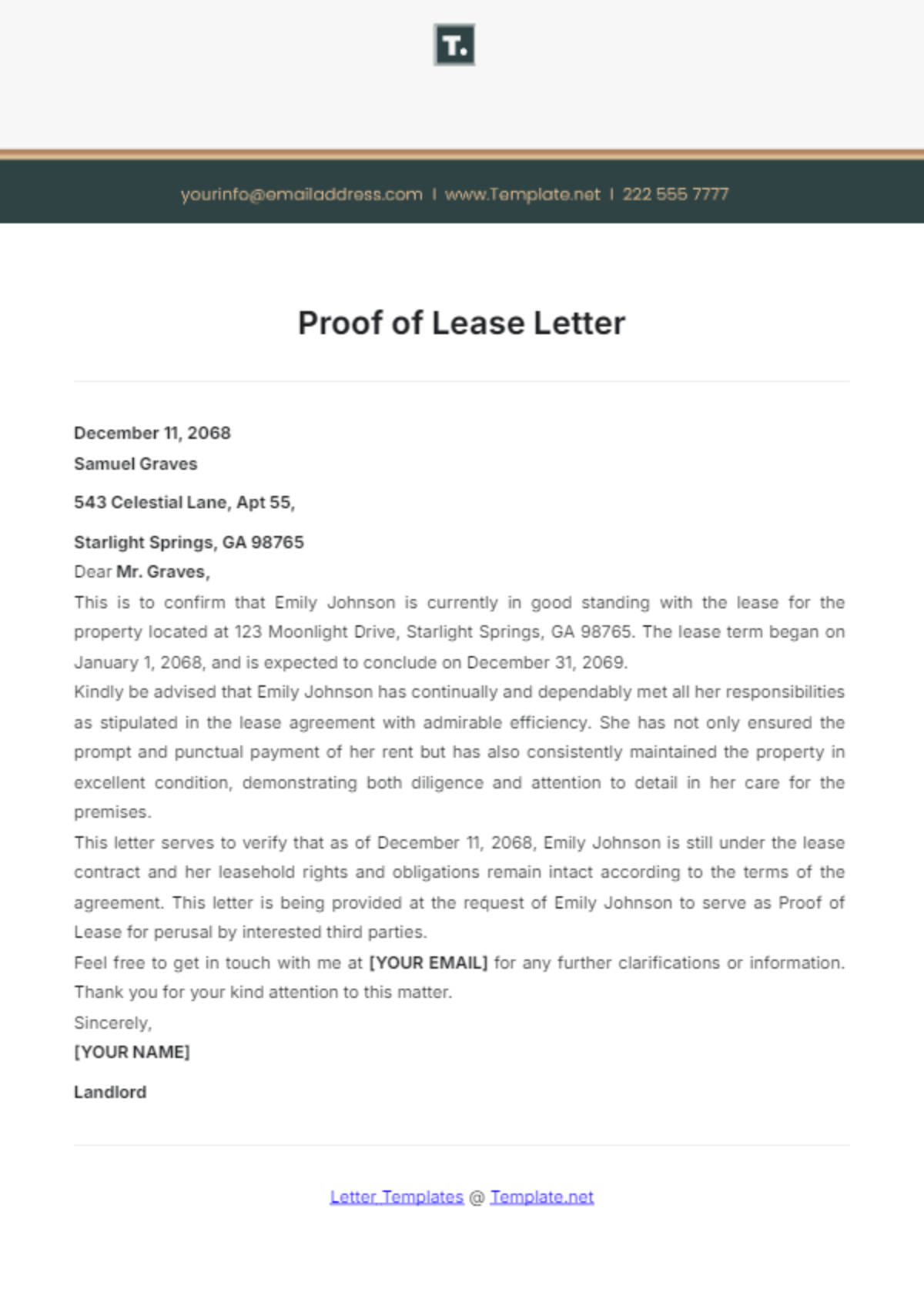 Proof of Lease Letter Template