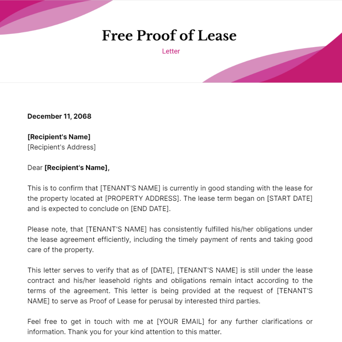 Proof of Lease Letter Template