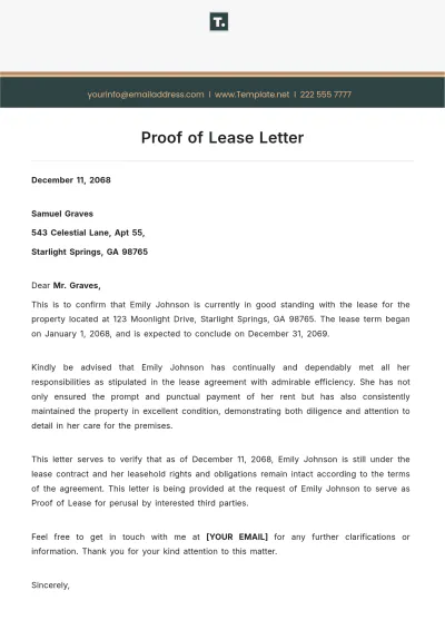 Free Proof of Lease Letter Template to Edit Online