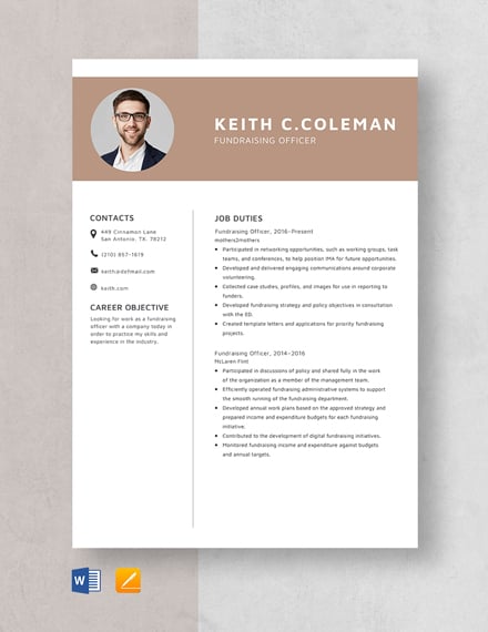 Fundraising Officer Resume Template Word Doc Apple Mac