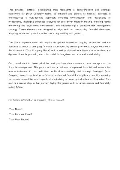 Free Finance Portfolio Restructuring Plan Template to Edit Online