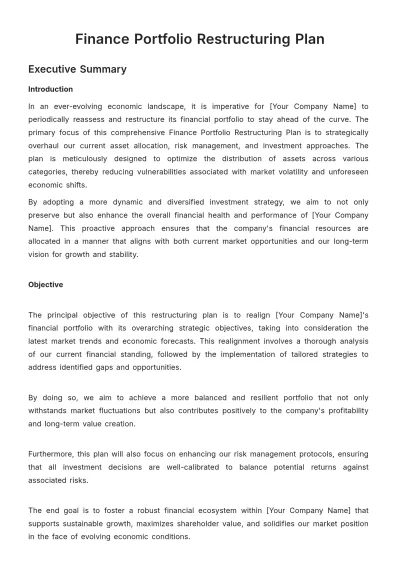 Free Finance Portfolio Restructuring Plan Template to Edit Online