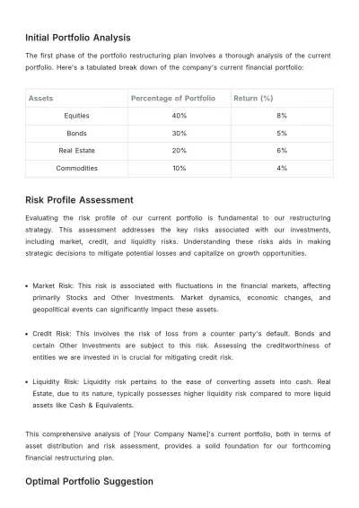 Free Finance Portfolio Restructuring Plan Template to Edit Online