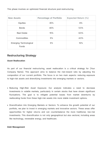 Free Finance Portfolio Restructuring Plan Template to Edit Online
