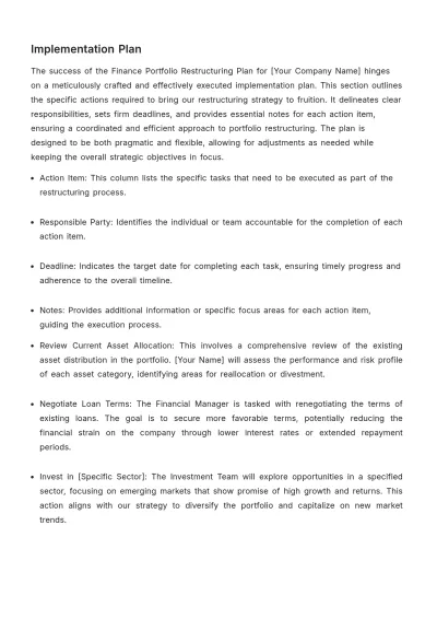 Free Finance Portfolio Restructuring Plan Template to Edit Online