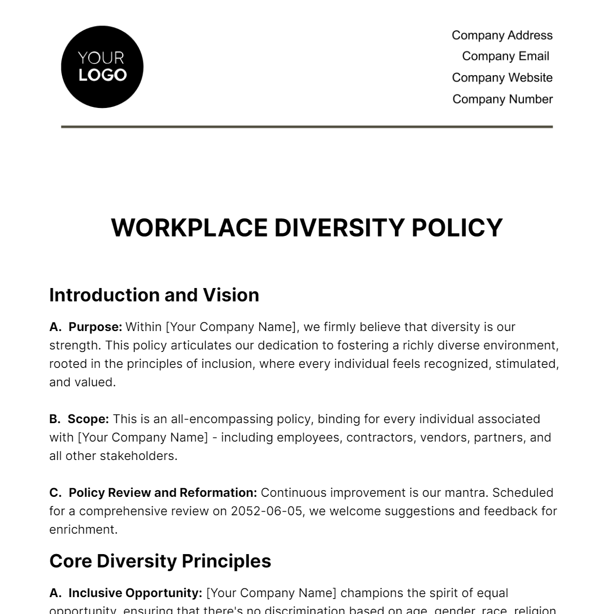 Free Workplace Diversity Policy HR Template