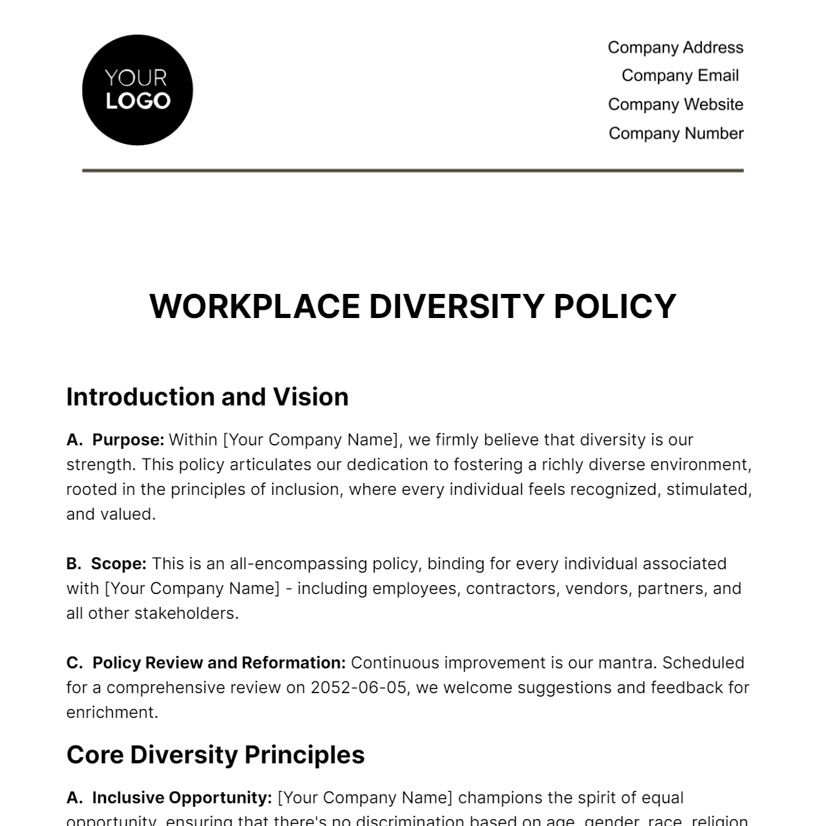 Workplace Diversity Policy HR Template